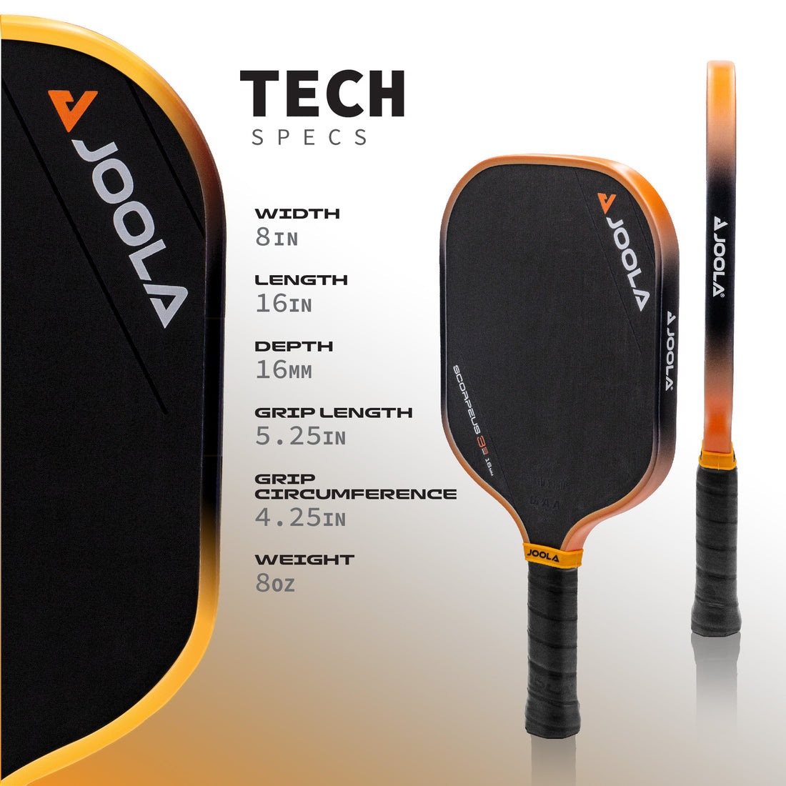 JOOLA COLLIN JOHNS SCORPEUS 3S 16MM PICKLEBALL PADDLE